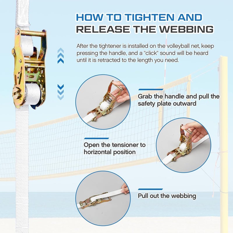 MiniInflat 2 Pcs Volleyball Net Tensioning Ratchet Strap, Heavy Duty Net Tensioning Lever Ratchet, Volleyball Poles Rope Tightener for Indoor & Outdoor Use - Image 3